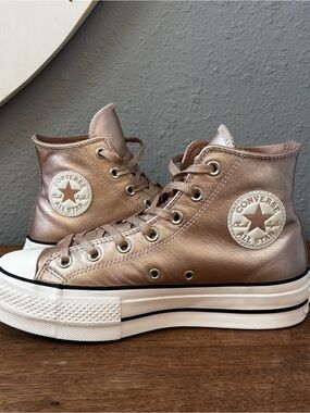 Converse Metallic Leather Rose Gold High-Top Platform Sneakers 8